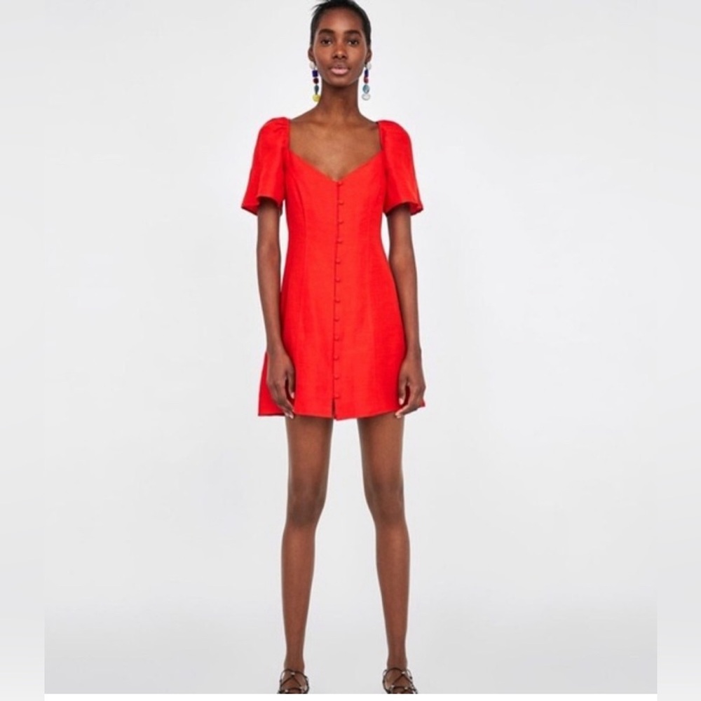 Beautiful Zara Linen Blend Short Dress - Size XS